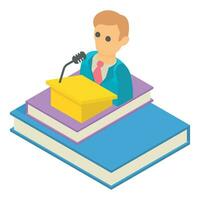 Candidate speech icon isometric vector. Election candidate behind the rostrum vector