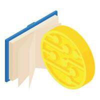 Cryptocurrency concept icon isometric vector. Digital golden coin and open book vector