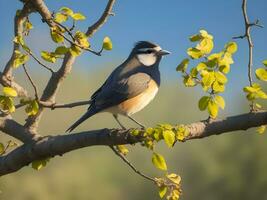 Natural panoramic bird sitting on branch. Ai generate photo