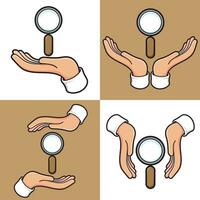 hands with magnifying glass set searching symbol vector