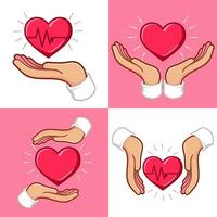 hands with love heart and heart rate vector