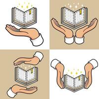 manos con abrió libro conjunto educación símbolo vector