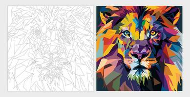 Lion coloring with awesome wpap art vector