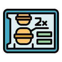 rápido comida en línea menú icono vector plano