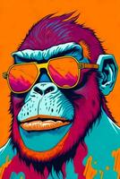 A detailed illustration of a colorful ape for t shirt and fashion design photo