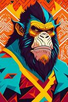 A detailed illustration of a colorful ape for t shirt and fashion design photo