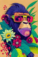 A detailed illustration of a colorful ape for t shirt and fashion design photo