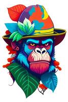 A detailed illustration of a colorful ape for t shirt and fashion design photo