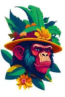 A detailed illustration of a colorful ape for t shirt and fashion design photo