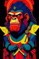 A detailed illustration of a colorful ape for t shirt and fashion design photo