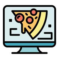 ordenador personal Pizza orden icono vector plano