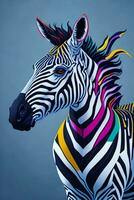 A detailed illustration of a colorful zebra for t shirt and fashion design photo