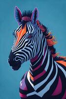 A detailed illustration of a colorful zebra for t shirt and fashion design photo