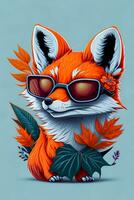 A detailed illustration of a colorful fox for t shirt and fashion design photo