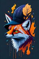 A detailed illustration of a colorful fox for t shirt and fashion design photo
