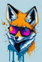 A detailed illustration of a colorful fox for t shirt and fashion design photo