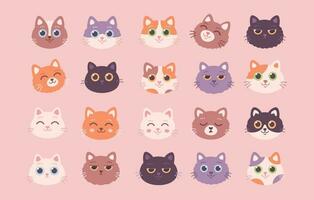 Collection of Cat faces. Cat characters with different emotions and facial expressions vector