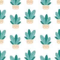 Home potted plants seamless pattern. Houseplants. Home interior. vector