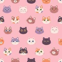 Cat faces seamless pattern. Cat characters with different emotions and facial expressions. vector