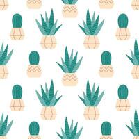 Home potted plants seamless pattern. Houseplants. Home interior. vector