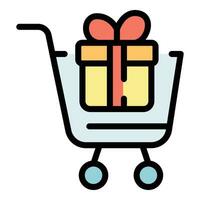 Cart gift box icon vector flat
