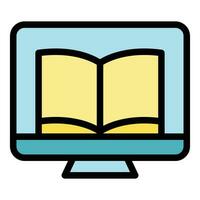 Pc reading book icon vector flat