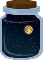 Night sky with stars and moon in jar artwork vector illustration
