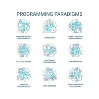Programming paradigms turquoise concept icons set. Coding styles idea thin line color illustrations. Advantages, drawbacks. Isolated symbols. Editable stroke vector