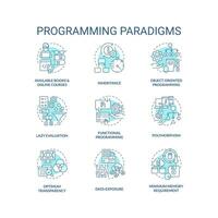 programación paradigmas turquesa concepto íconos colocar. codificación estilos idea Delgado línea color ilustraciones. ventajas, inconvenientes aislado simbolos editable carrera vector