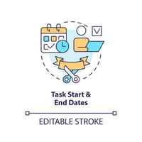 Task start and end dates concept icon. Implementation period. Project plan includes abstract idea thin line illustration. Isolated outline drawing. Editable stroke vector