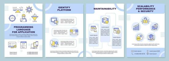 Programming language for application brochure template. Leaflet design with linear icons. Editable 4 vector layouts for presentation, annual reports