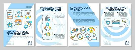 Changing public service delivery blue brochure template. Leaflet design with linear icons. Editable 4 vector layouts for presentation, annual reports