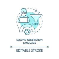 Second-generation programming language turquoise concept icon. Assembly coding style abstract idea thin line illustration. Isolated outline drawing. Editable stroke vector