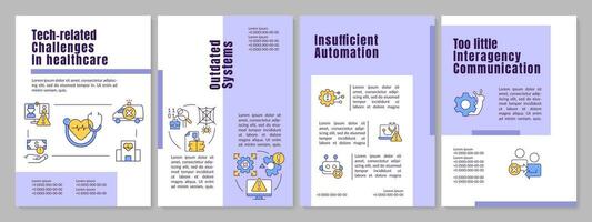 Tech challenges in healthcare purple brochure template. Leaflet design with linear icons. Editable 4 vector layouts for presentation, annual reports