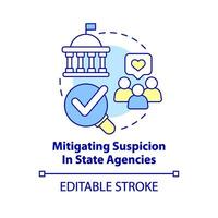 Mitigating suspicion in state agencies concept icon. Public service delivery change abstract idea thin line illustration. Isolated outline drawing. Editable stroke vector