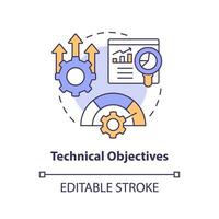 Technical objectives concept icon. Setup equipment. Project management target abstract idea thin line illustration. Isolated outline drawing. Editable stroke vector