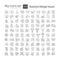 Merger between companies linear icons set. Business transactions. Combining finances. Customizable thin line symbols. Isolated vector outline illustrations. Editable stroke used