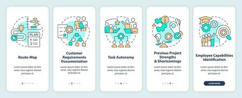 Project planning benefits onboarding mobile app screen. Business walkthrough 5 steps editable graphic instructions with linear concepts. UI, UX, GUI template vector