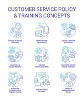 Customer service policy and training blue gradient concept icons set. Corporate benefits idea thin line color illustrations. Isolated symbols vector