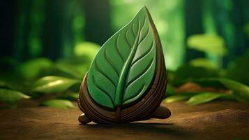 3d Bosquejo hoja de árbol y planta. ecología, bio y natural productos concepto, cerca arriba ver de hojas composición, mínimo estilo, generativo ai ilustración foto