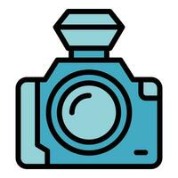 Eco tourism camera icon vector flat