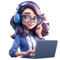 Call center people working wearing headsets with laptop, microphones, talking to customers. Customer support help, hotline operators consult service, global online technical support. png