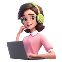 Call center people working wearing headsets with laptop, microphones, talking to customers. Customer support help, hotline operators consult service, global online technical support. png