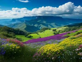 beautiful flowers in the mountains ai generated photo