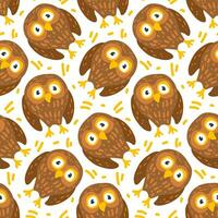 Seamless pattern in the form of cute Owls. Funny hand-drawn animals. Creative children's background in Scandinavian style. Vector illustration of a forest. Owl on white