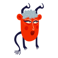 lovely devil with a cute face. Strange ugly Halloween characters. Cute bizarre comic characters in modern flat hand drawn style png