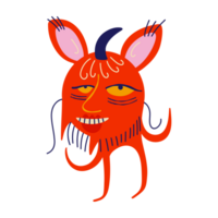 Vibrant Funny funky Strange lovely Halloween Demon. Character with devil face. png