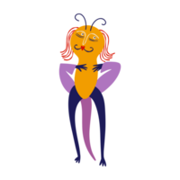 Vibrant Strange Grasshopper. Funny funky Halloween character. png