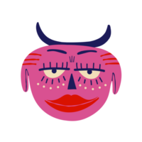 Vibrant bright Strange lovely Halloween Demon. Character with devil face. png