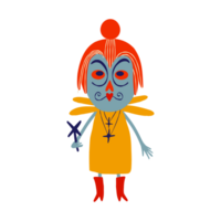 Ghost Fairy with a magic wand. Vibrant bright Strange ugly Halloween characters. png